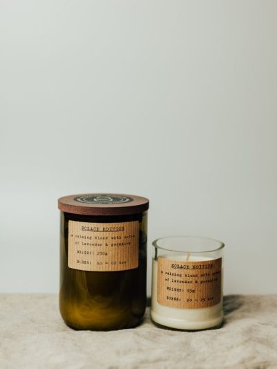 natural candle duo large and small repurposed glass candle with natural scented essential oils