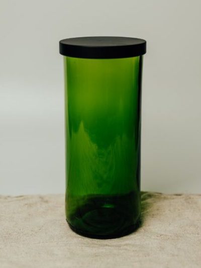 Glass food storage jar green glass with black metal airtight lid