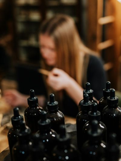 a lady scent blending in a dorset workshop